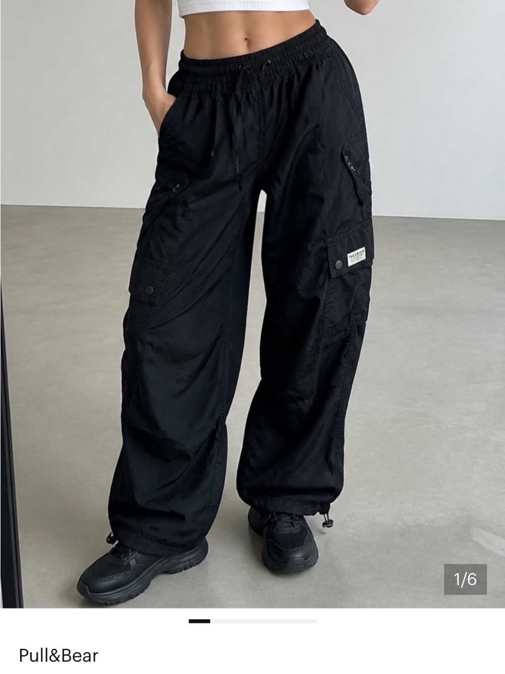 Pull and Bear Black Parachute Cargo Pants Size S